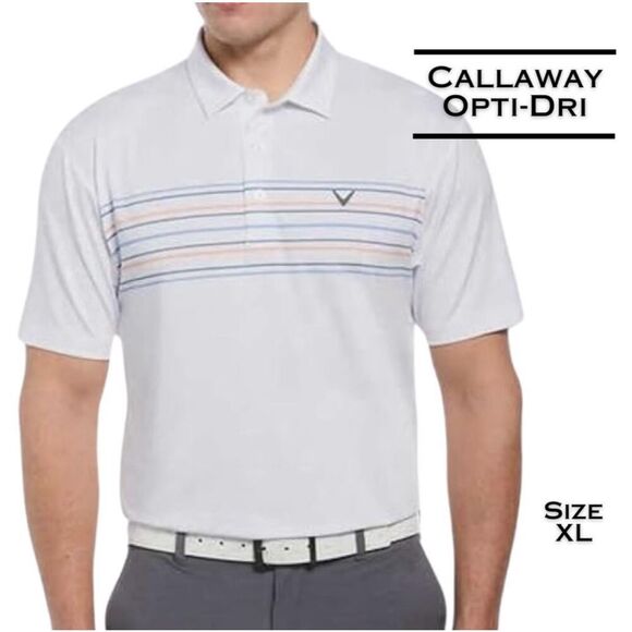 CALLAWAY Golf Shirt Men’s XL White Gray NWT Stretch Polo Collared Opti-Dry New - Picture 1 of 13
